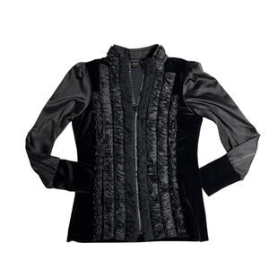 Vintage Radzoli Black Velvet Satin Victorian Goth Top